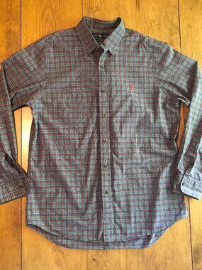 Ralph Lauren Mens Large Classic Fit Plaid Cotton Stretch Button Down Shirt